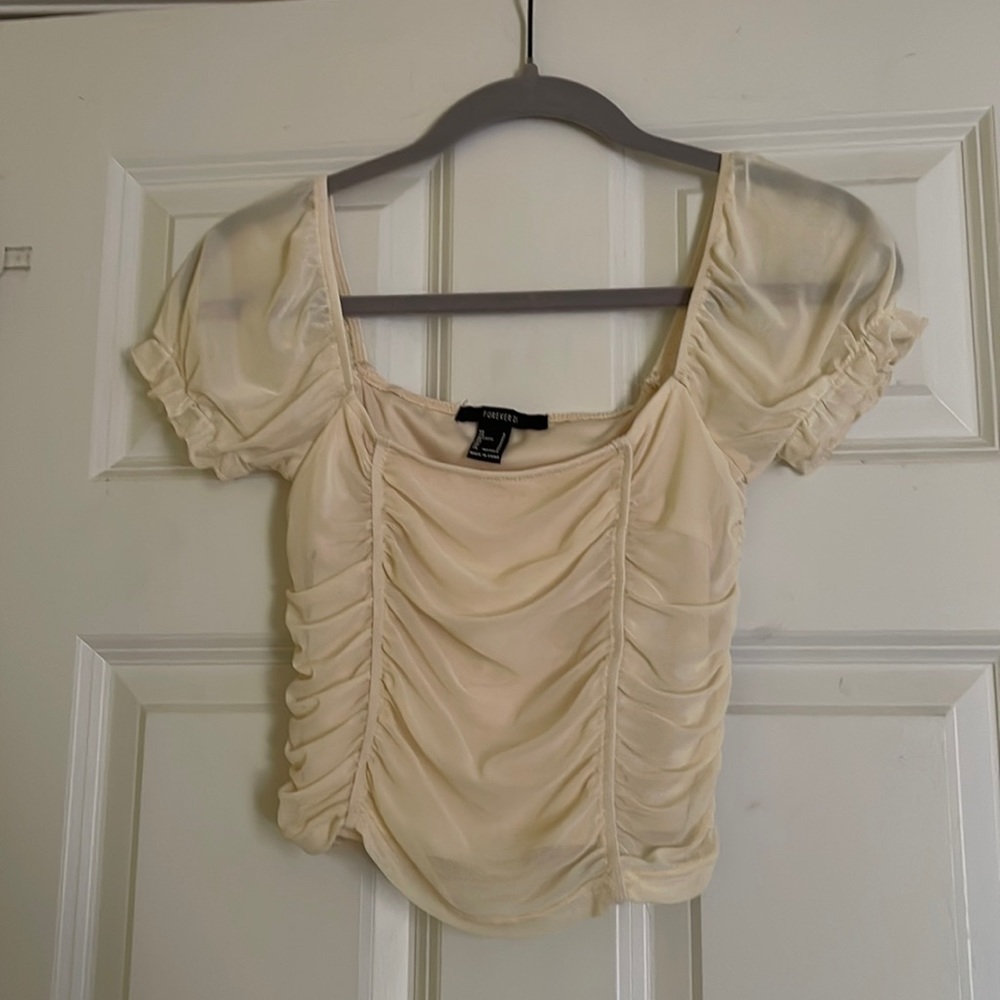 Corset-style puffed sleeve top